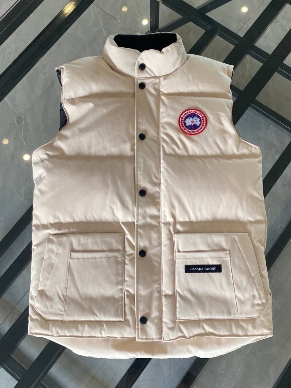 Canada Goose Cream Quilted Down Vest with Logo Patch